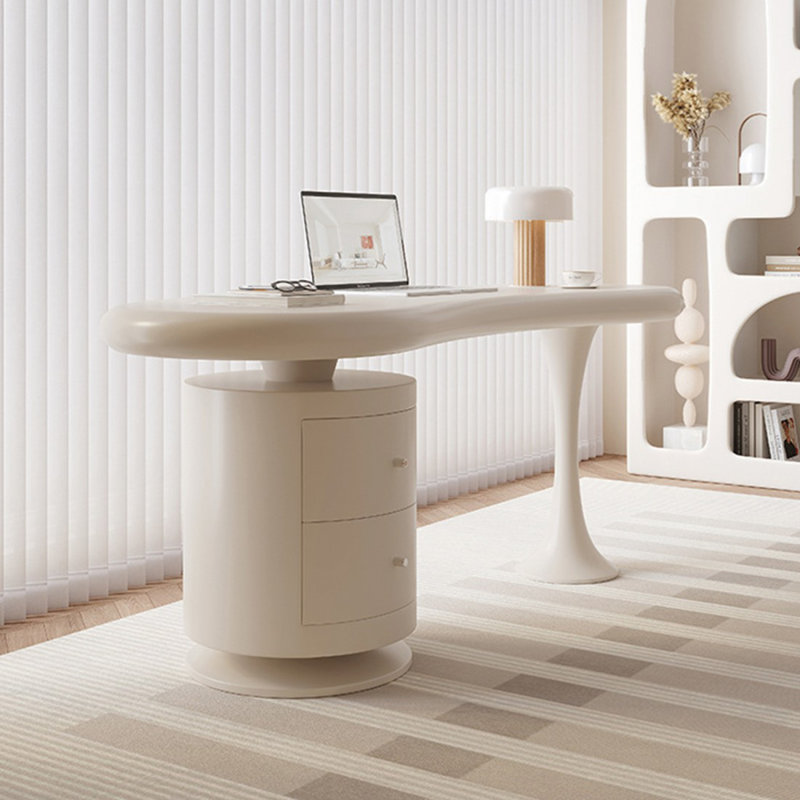Bureau incurvé en cristal avec 2 tiroirs, H 29,53 po x l 62,99 po x P 23,62 po