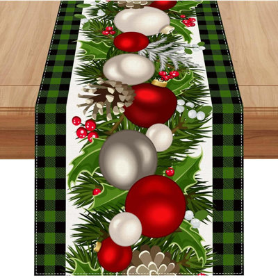 Linen Buffalo Check Plaid Christmas Table Runner Farmhouse Winter Christmas Xmas Holiday Home Kitchen Table Decorations