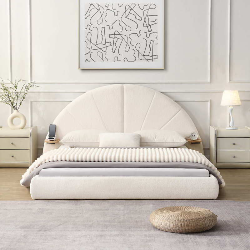 Unique Arched Boucle Bed With Small Table,Queen