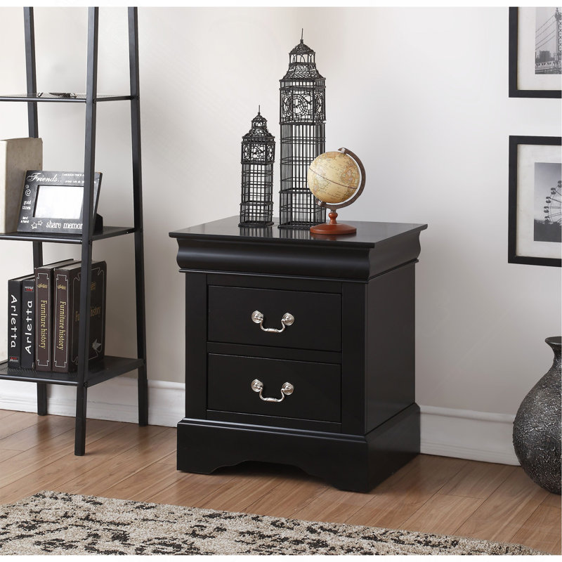 Louis Black Finish Philippe III Nightstand, Black