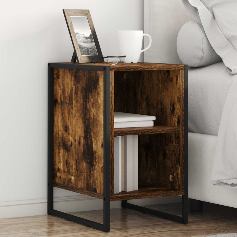 39.5cm W Manufactured Wood Bedside Table, Smoke Oak