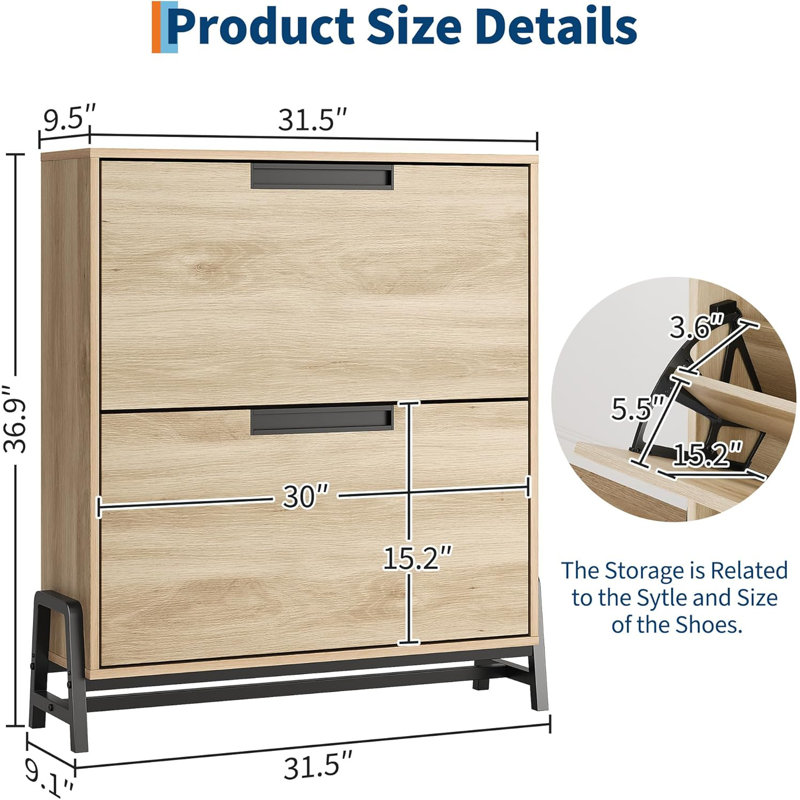 16 Pair Flip Down Shoe Storage, Natural Wood