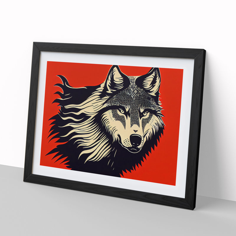 XH1022-10255X Wolf Art Abstract - Single Picture Frame Print, 46cm H x 64cm W x 2cm D, Black