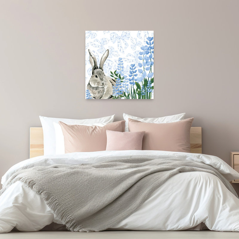 Impression sur toile Bluebonnet Bunnies III Spring Flower, 32" H x 32" W