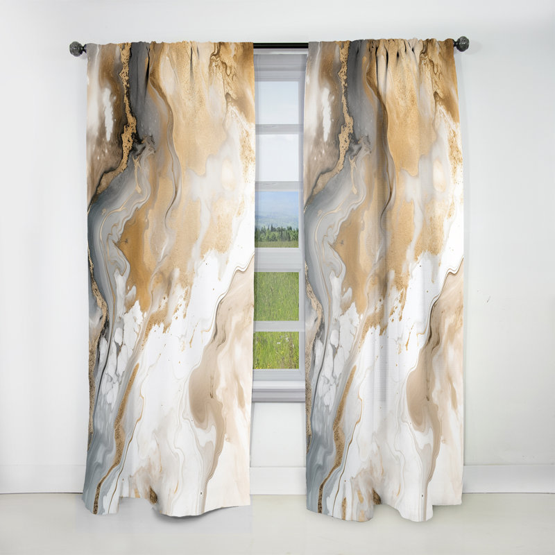 Gold And Grey A Marble Effect V - Abstract Marble Marble Room Darkening Curtain - 1 Panels, 52" W x 63" L