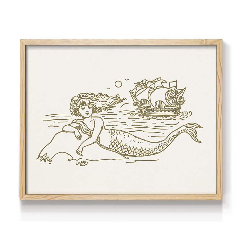 Sunning Mermaid II -Framed Print - Restickable, Naturel, H 22 po x l 28 po
