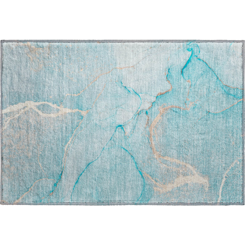 Tapis bleu sarcelle de qualité supérieure lavable à la machine Cerrito AMF510, Rectangle 1 pi 8 po x 2 pi 6 po