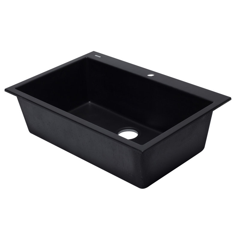 33'' L Single Bowl Granite Kitchen Sink, Black