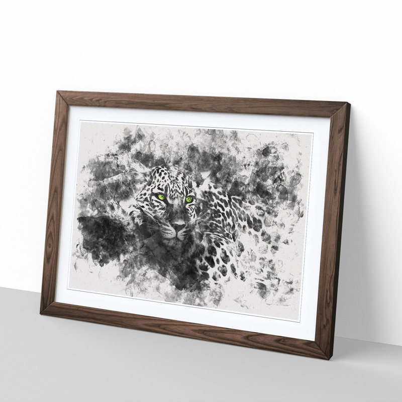Leopard with Green Eyes High - Picture Frame Painting Print, Walnut Framed, 33cm H x 45cm W x 2cm D