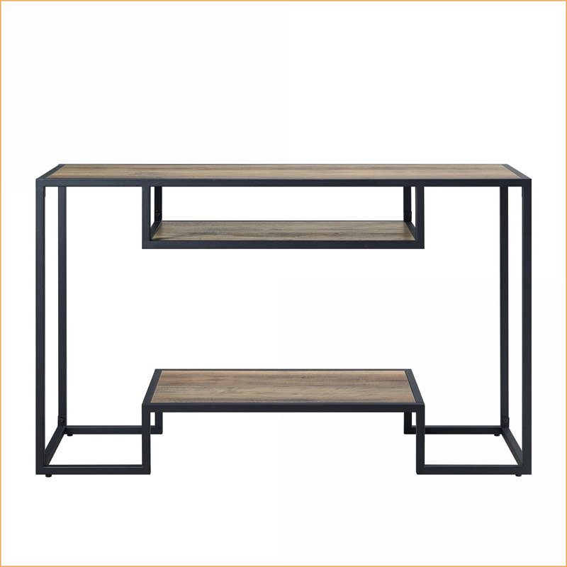 Chêne rustique & amp; Table basse industrielle noire avec tablettes de rangement, facile à assembler pour le salon
