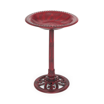  Outdoor Garden Bird Bath - Red - Weather Resistant Polyresin - 27 Inch
