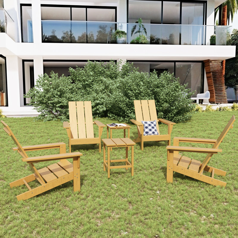 6-Piece Outdoor Adirondack Chair And Table Set  Weather Resistant Perfect For Patios Porches And Gardens, Tan