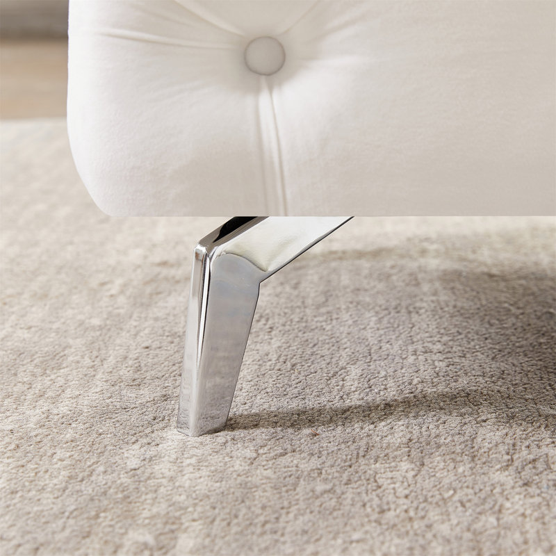 Button-Tufted Ottoman Bench, White Velvet