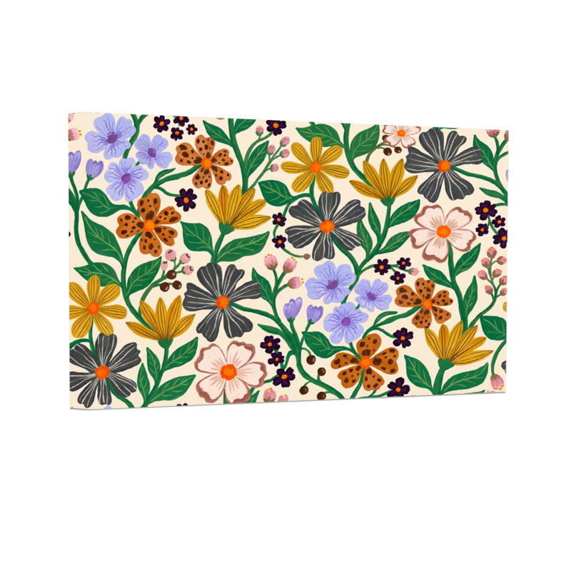 Plantes et fleurs, motif floral coloré avec des fleurs éclatantes et des feuilles vertes, H 20 po x l 30 po