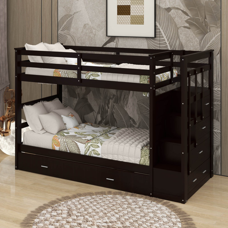 Twin Over Twin Bunk Bed With Trundle, Espresso