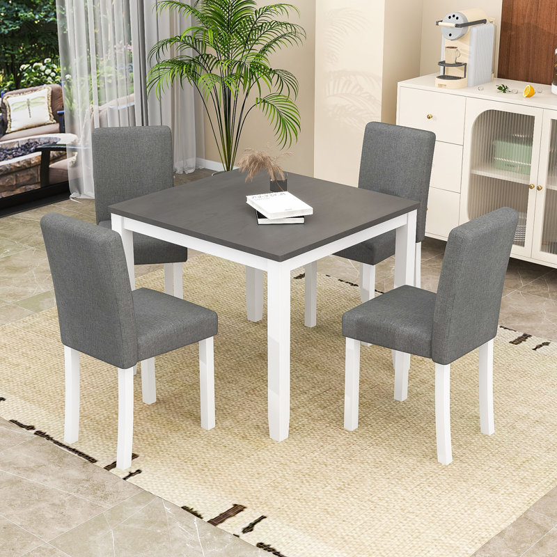Ensemble de table de salle à manger 5 pièces, table compacte et 4 chaises rembourrées