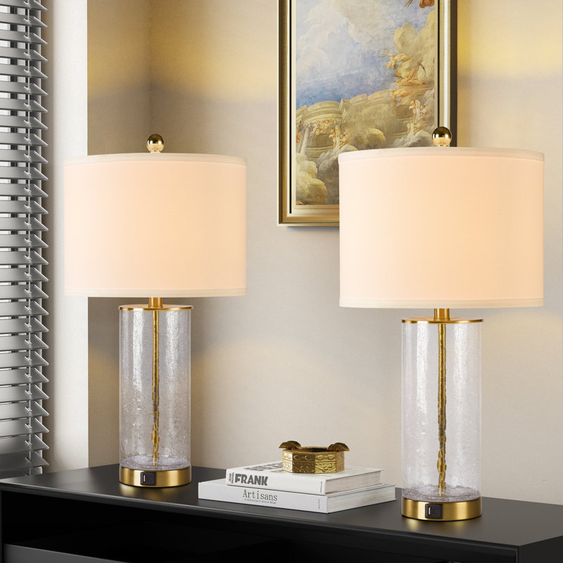 Ensemble de lampes de table en métal et verre 23,25 "Quinita Modern Glam MCM (avec USB) - Funky Modern, Doré