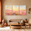 Assortiment de bouquets de fleurs, ciel pastel et chemin de terre, ensemble de 3 impressions sur toile-1365867405