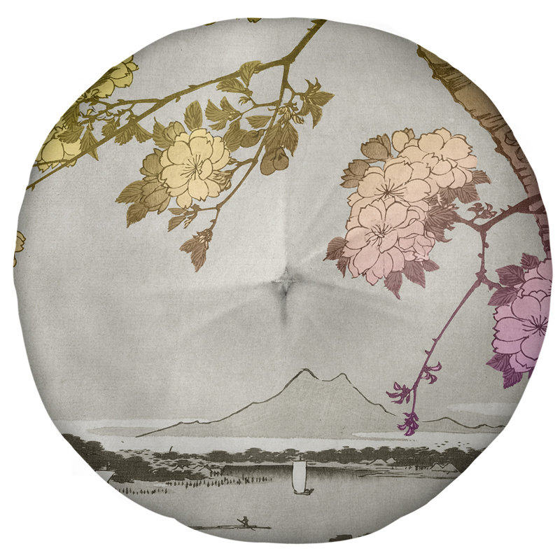 Coussin de sol à fleurs utagawa hiroshiges, 27,5 po x 55,5 po, Dégradé rose / jaune