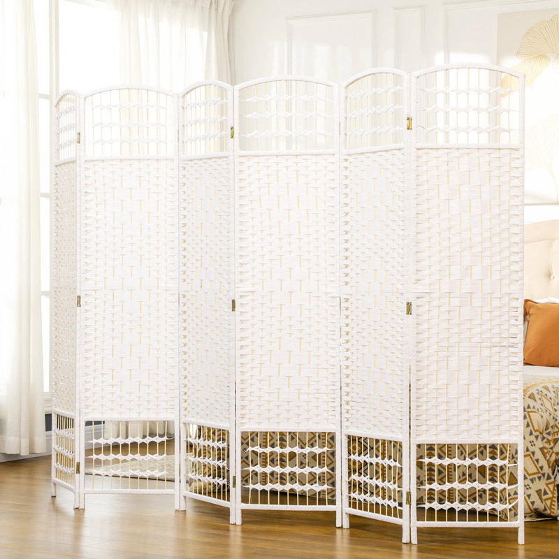 Paravent 6 panneaux, paravent blanc 5,6 pi, intimité en fibre ondulée. Pour la maison, le bureau, la cloison autoportante à conception simple, le bureau d'intimité avec écran. , Élégant, Aéré