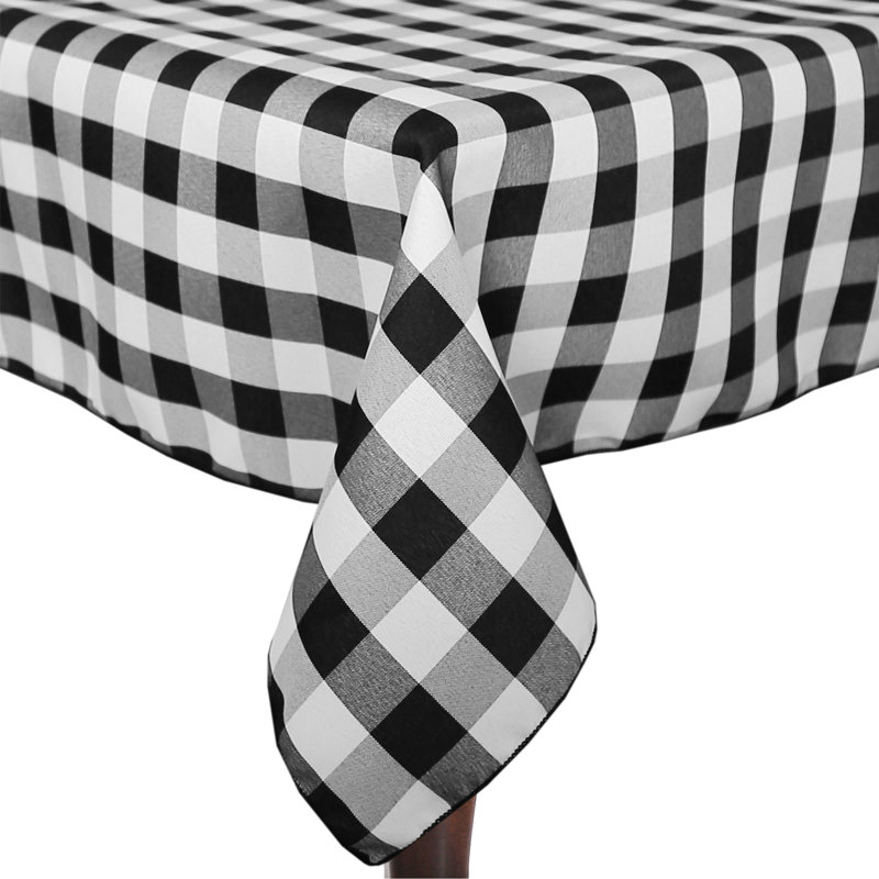 Gracie Oaks - Rectangular Polyester Gingham Checkered Tablecloth, 90" x 60", Black/White, 10