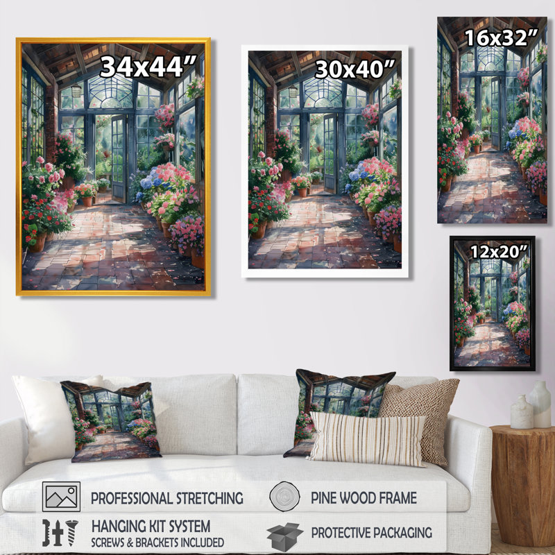 «Pink Green Greenhouse Greenhouse Glamour», impression d'art mural, Cadre pour photo simple noir, bois massif