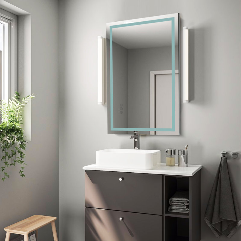 Miroir de salle de bain sans cadre à DEL, 3 couleurs à intensité variable, anti-buée, fonction mémoire, miroir de meuble-lavabo mural