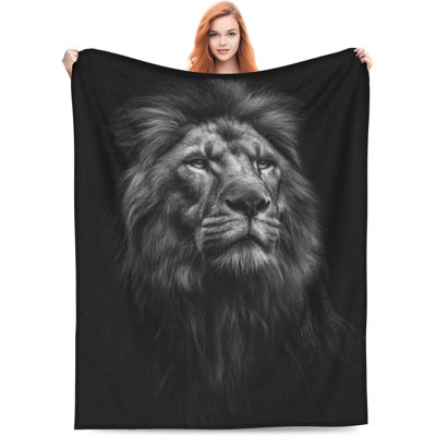 Black and White Lion Blanket Flannel Throw Blanket Lightweight Soft Warm Cozy Travel Blanket for Bed Couch Sofa Living Room Bedroom Gift for Women Men Girls Boys All Season 30"x40"