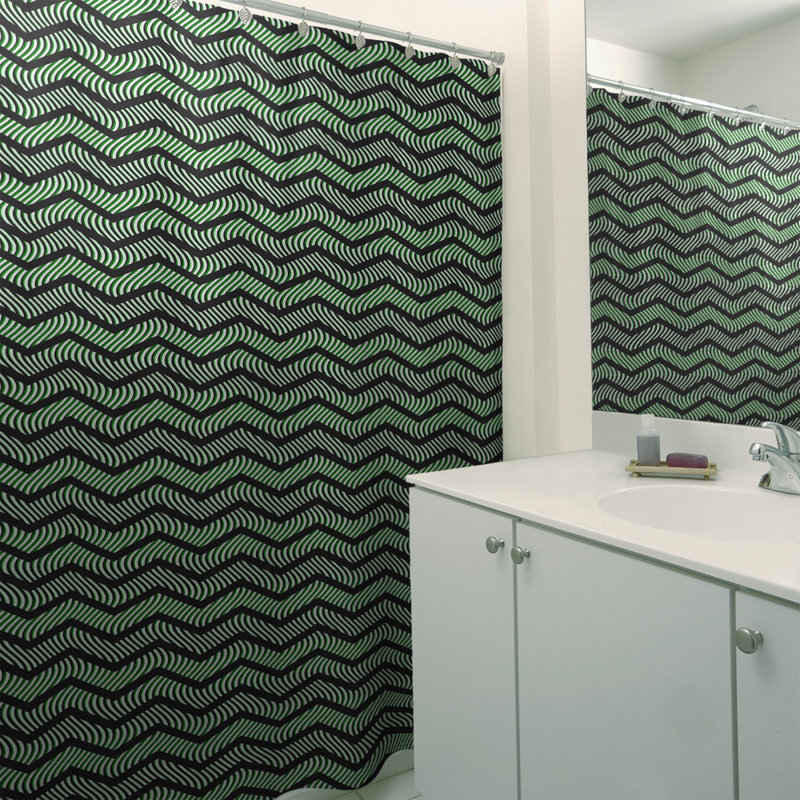 Rideau de douche simple à chevrons ondulés, Noir / Vert