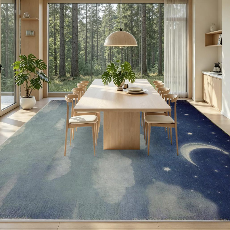 Tapis transparent lavable à la machine, ciel étoilé, lune fantastique et intérieur, Rectangle 79 po x 118 po