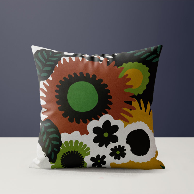 Coussin Mars, Carré 18 po, White/Black/Ochre/Brown/Green Floral