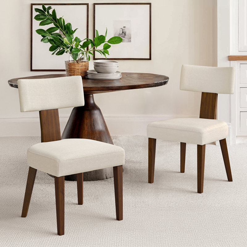 Duprey Elena Upholstered Dining Chairs with Solid Wood Frame, Linen Color, 2