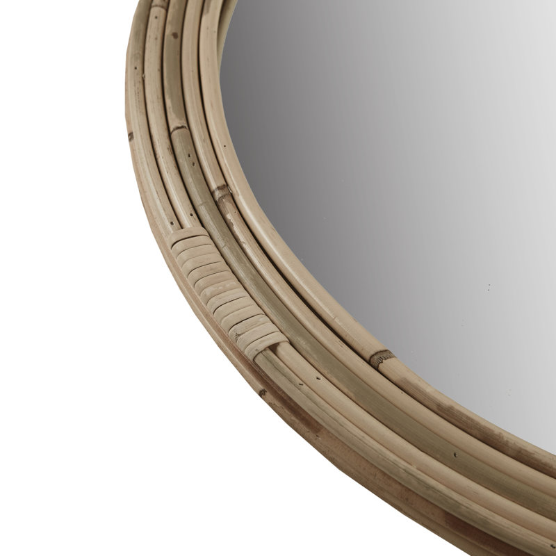 Natural Rattan Round Wall Mirror with Gold Finish