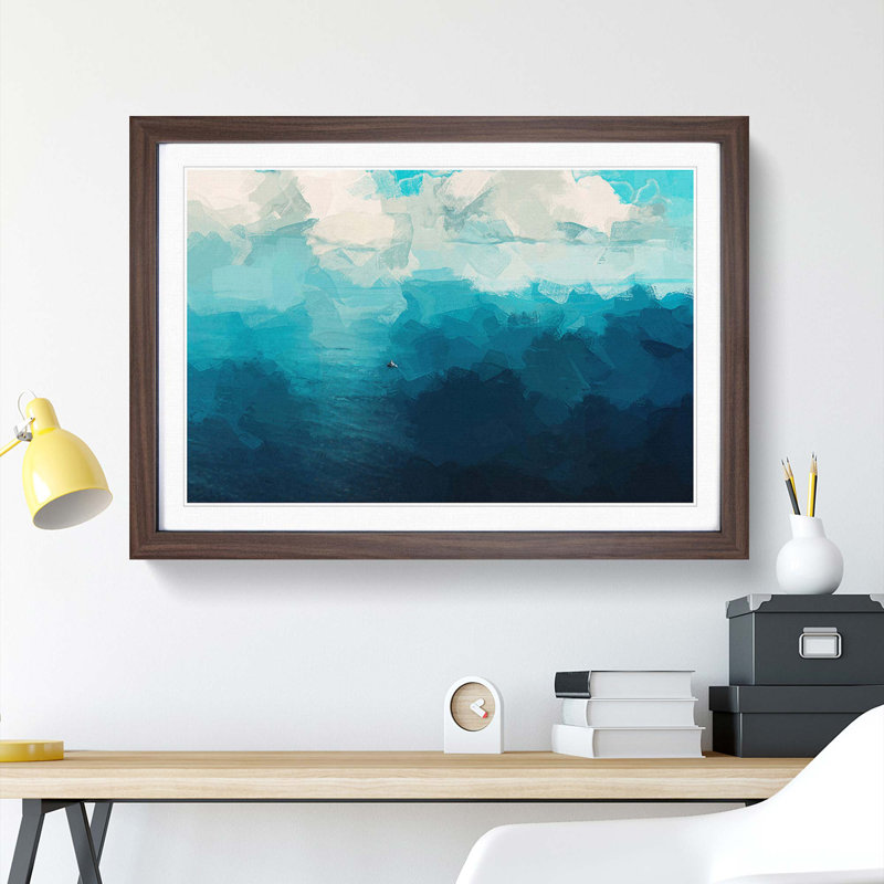 Boat out to Sea in Abstract - Picture Frame Painting Print, 27cm H x 36cm W x 2cm D, Walnut Framed