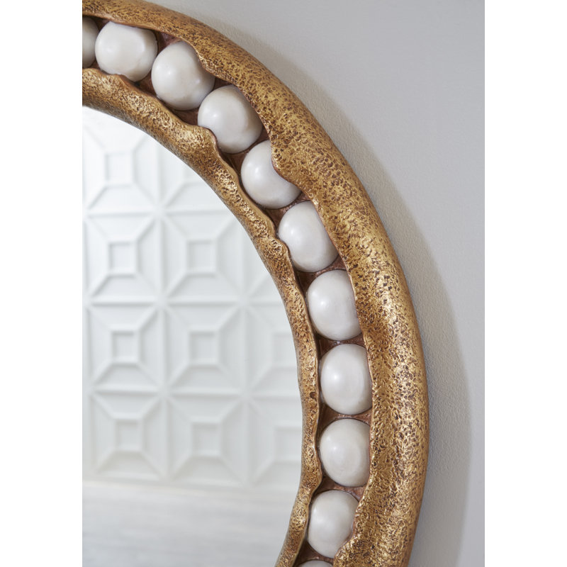 Pearl Mirror, Round, Gold Leaf