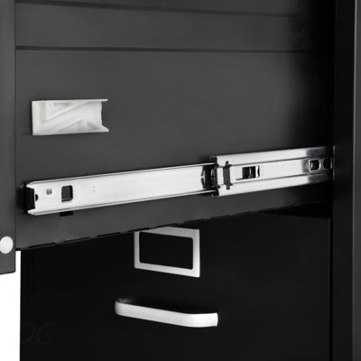 4 Drawer File Cabinet With Lock, Metal Vertical Filing Storage Cabinets For Home Office, Heavy-Duty Cabinet With Detachable Hanging Rod, For A4/Letter/Legal Size File, Easy Assembly (Black), Sideboard