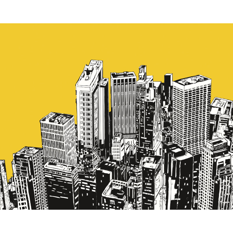 Urban City Skyscrapers - Wall Mural, Yellow, 240cm L x 300cm W