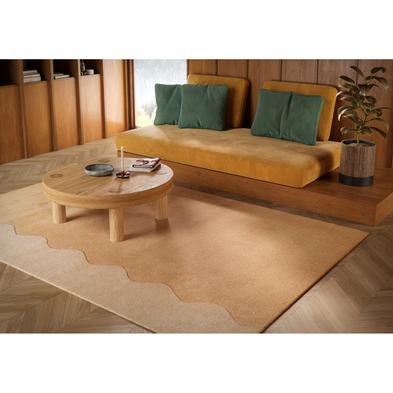 Beige Hand-Tufted Geometric Wool Rug, 5' X 8'