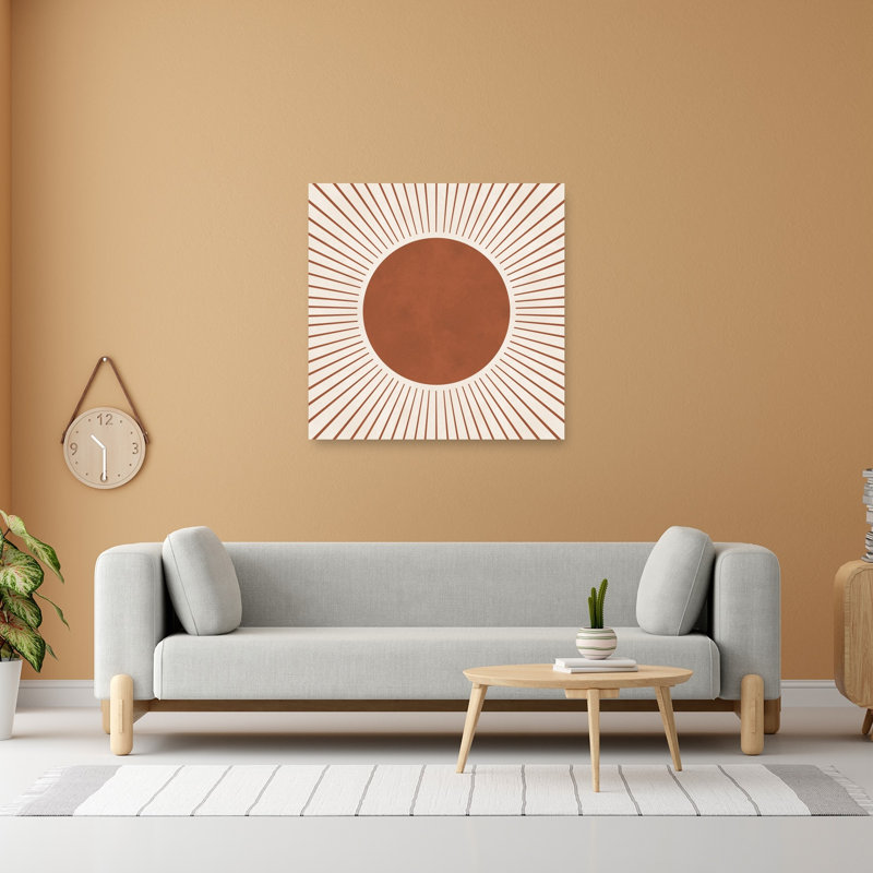 «Terracotta Sun Rays», reproduction d'art murale contemporaine abstraite, H 48 po x l 48 po