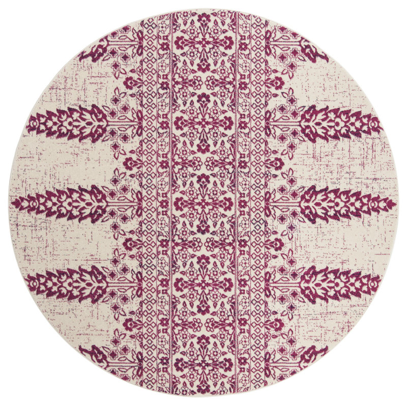 Tapis ivoire / fuchsia Annette, Rond 6 pi 7 po