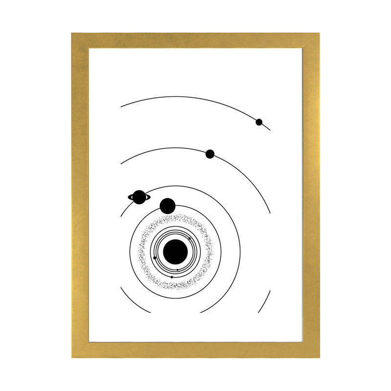 Système solaire minimaliste II - impression, Blanc, H 24 po x l 16 po x P 1 po, Papier encadré doré