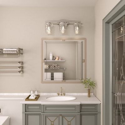 Saratoga 24" W 3-Light Steel Bathroom Vanity Light with Waterglass Shades