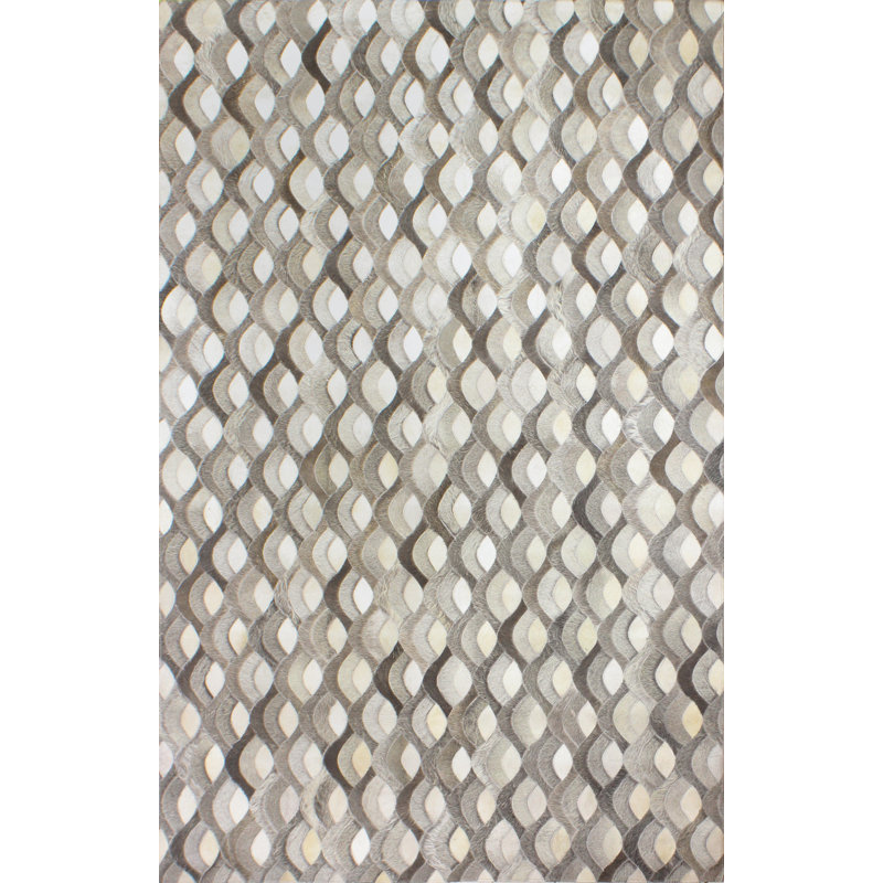 Handmade Gray Geometric Cowhide Rectangular Area Rug 8' x 10'