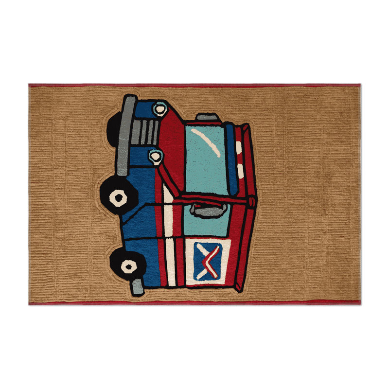 Transportation Brown Indoor and Outdoor Area Rug, Rectangle 5' x 7'
