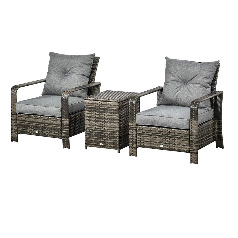 Hulme 2 Seater Rattan Conversation Set, Grey, Brown