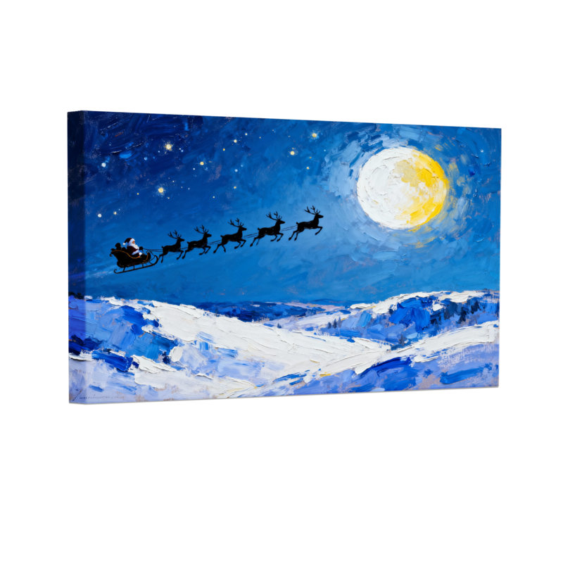 Ensemble de 3 impressions sur toile de Noël traîneau renne lune lune neige nuit ciel, H 20 po x l 30 po