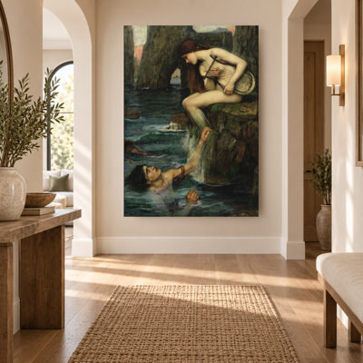 Dark Green Pre-Raphaelite Siren and Sailor Canvas Print