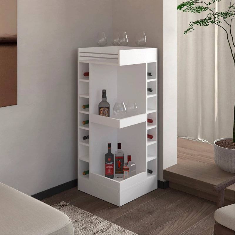 Bar d'angle avec support à vin et tablette ouverte, Blanc