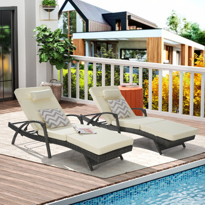 Wicker Reclining Lounge Chair Lawn Sunbathing Chairs Recliner up to 150° Beach Poolside Garden