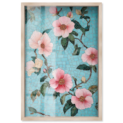 «Memory of a Roman Villa III Shadowbox», art mural floral bleu par Art Remedy, cadre blond, 37 x 55